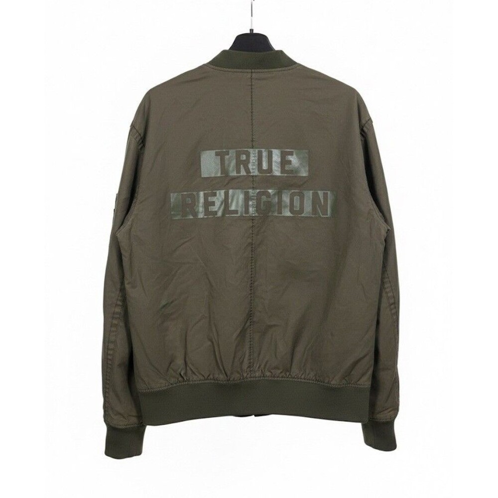 True Religion Mens Size 3X Canvas Bomber Trucker Jacket - Military Green